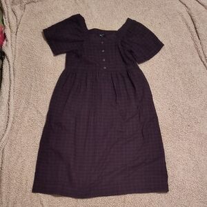 Madewell Corduroy Square Neck Windowpane Plaid Midi Dress